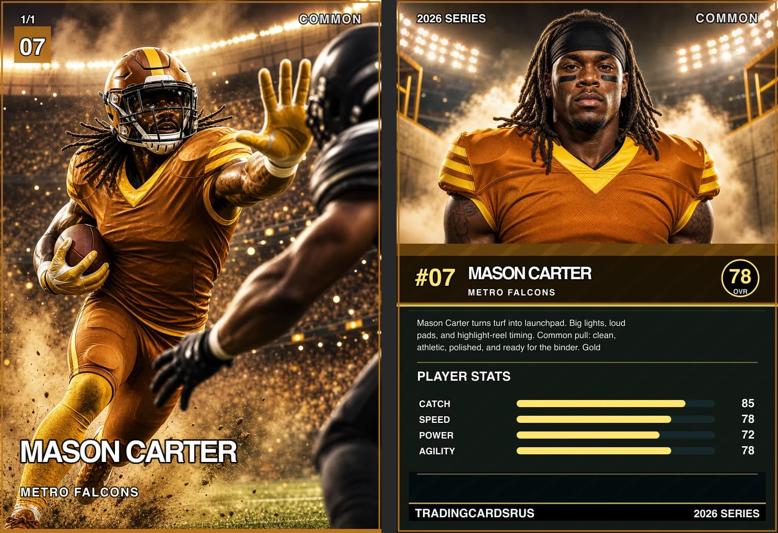 Example custom football trading card