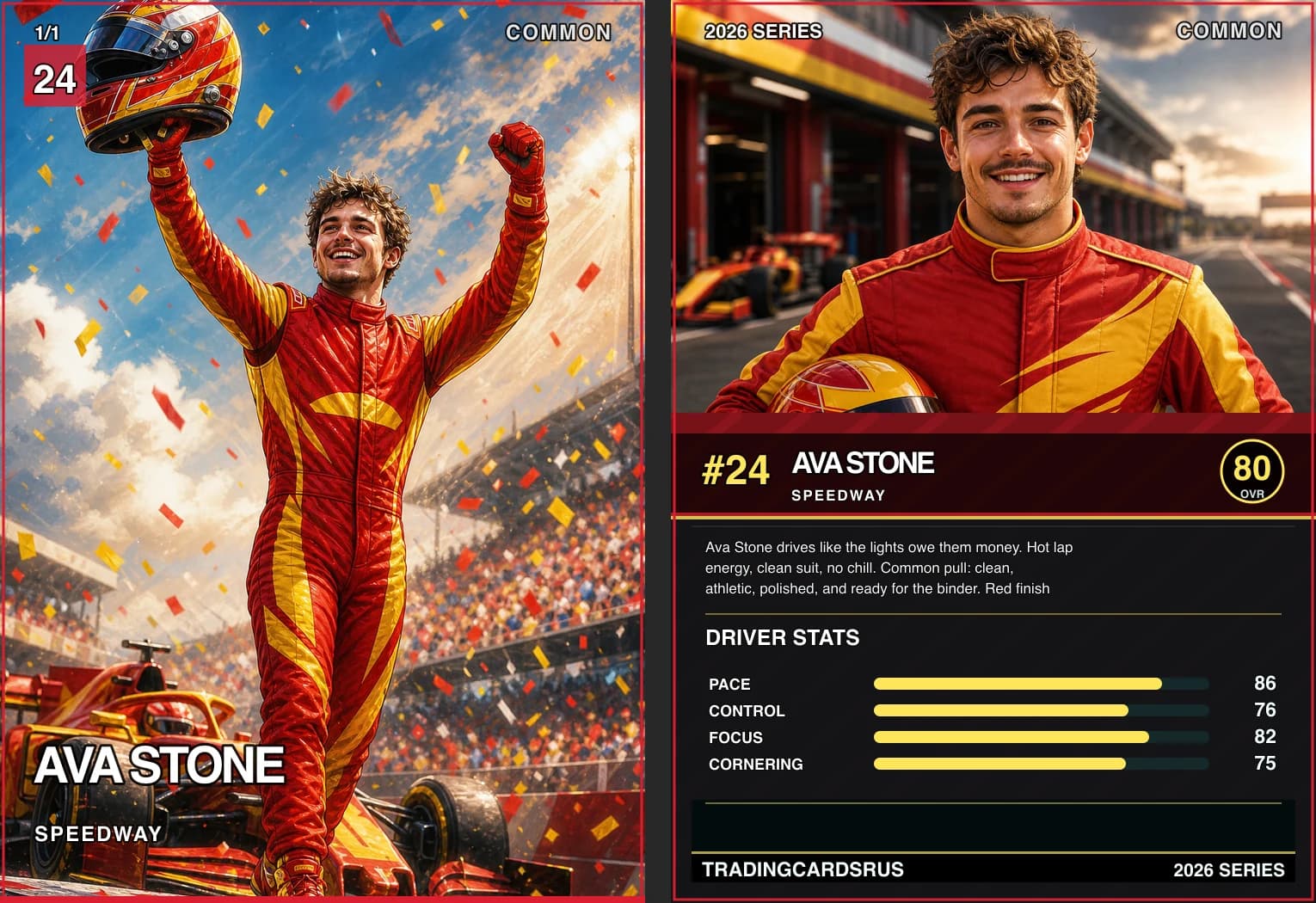 Example custom racing trading card